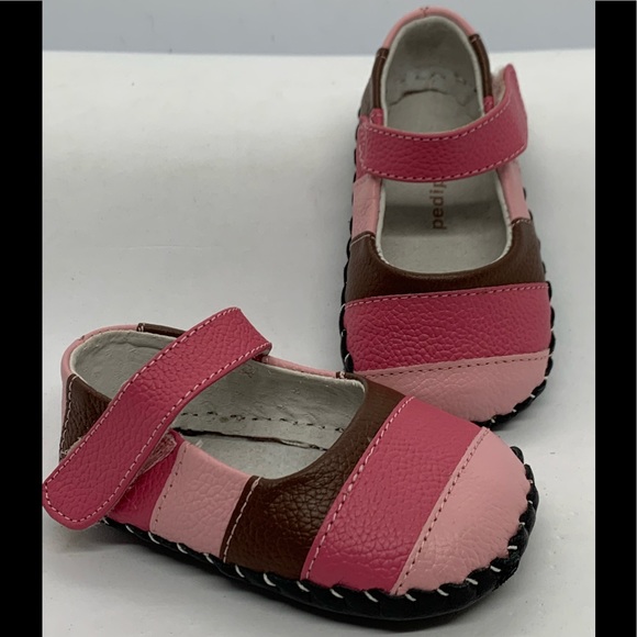 pediped Other - Pediped Pink & Brown Stripe Leather Crib Shoes 0-6m